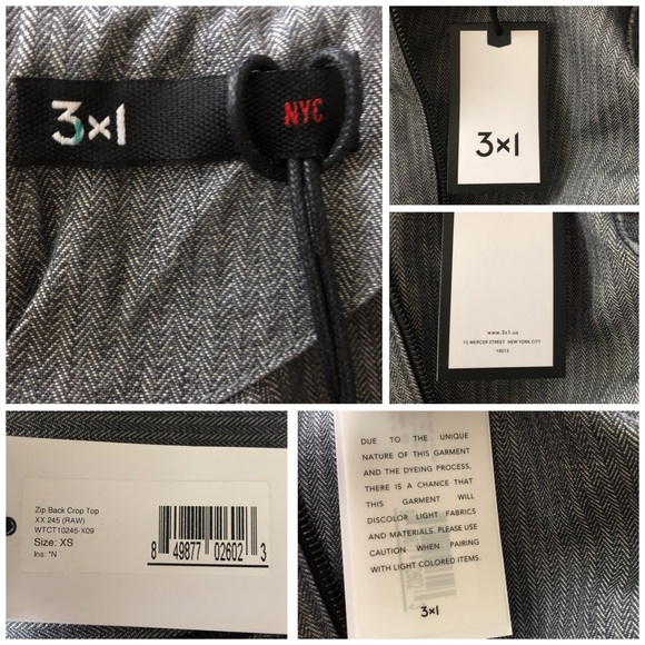 3x1 NYC Structured Zip Back Grey Cotton Crop Top - Picture 7 of 8